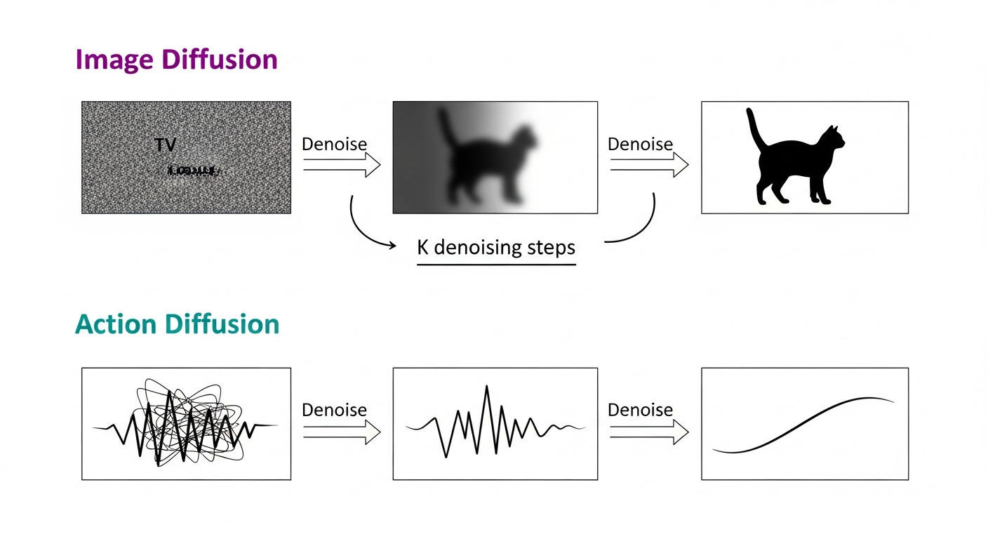 The same denoising principle applies to robot actions.