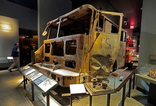 The remains of New York City Fire Dept. truck from Engine Company 21 are displayed at the National Sept. 11 Memorial Museum,(AP Photo)