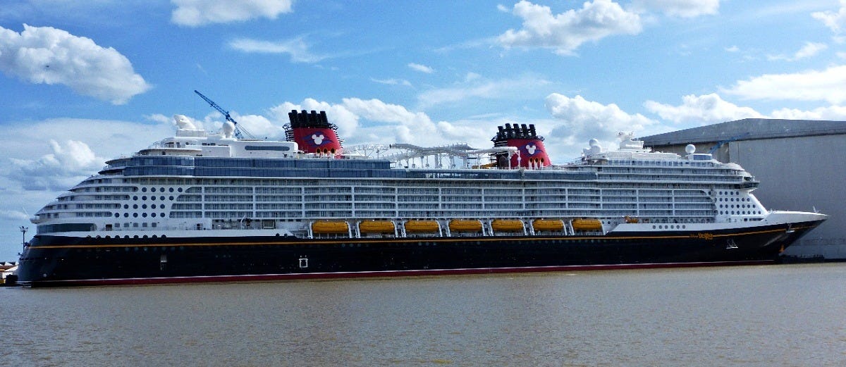 The Disney Destiny, the Wish-class ship before the Believe, at its German shipyard in 2025. Image: Ferriesworldwide via Wikimedia Commons