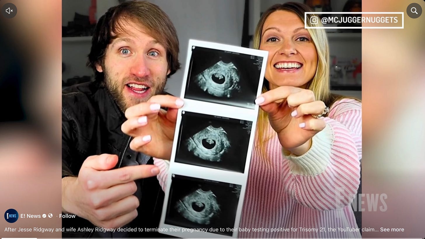 A screengrab of one of the news stories covering this story. The Ridgways appear from a past photo holding up their black and white ultrasound images and smiling at the camera. A screengrab of one of the news stories covering this story. The Ridgways appear from a past photo holding up their black and white ultrasound images and smiling at the camera.