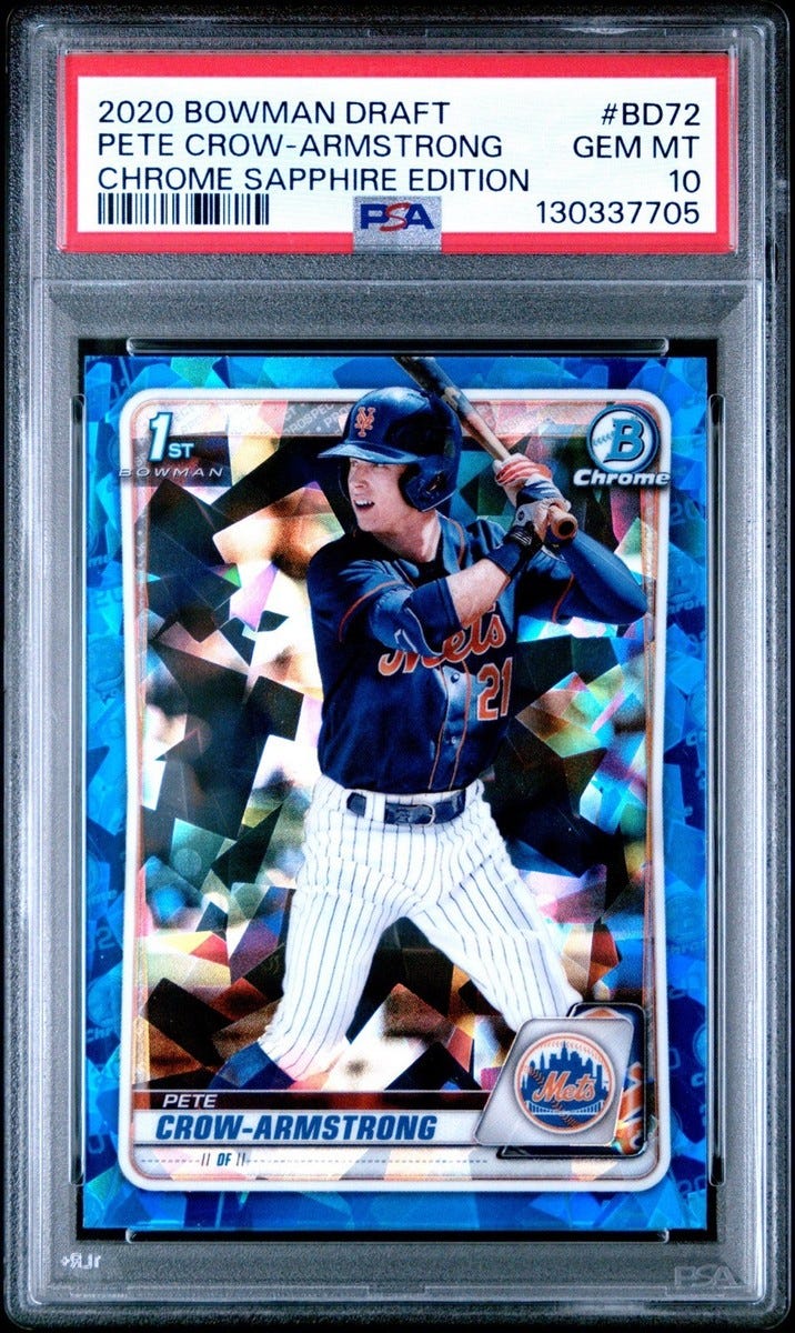 2020 Bowman Draft Chrome Sapphire Pete Crow-Armstrong 1st #BD-72 PSA 10 GEM MINT
