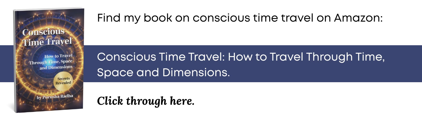 The Conscious Time Travel book cover linked to Amazon, book by Purusha Radha, shows a rotating ethereal blue and gold Stargate The Conscious Time Travel book cover linked to Amazon, book by Purusha Radha, shows a rotating ethereal blue and gold Stargate