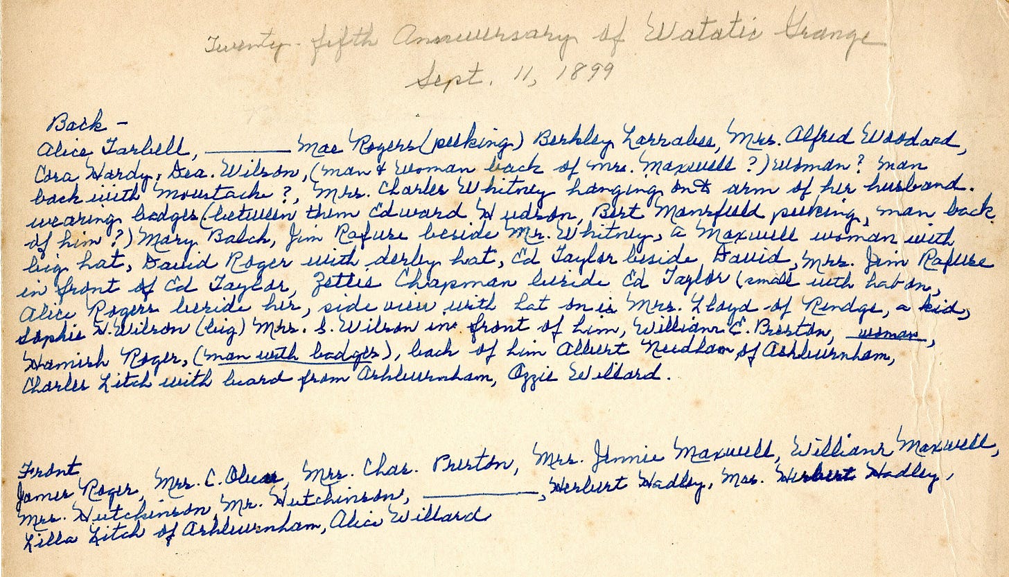 Identification of people in photo of Grange anniversary