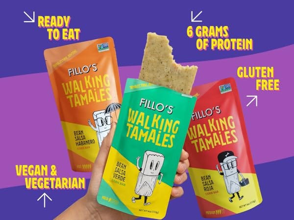 Amazon.com: Fillo's Walking Tamales Salsa Roja, Pk of 7, Ready-to-Eat,  Delicious, Gluten-Free, Preservative-Free, No Added Sugar, Vegan Friendly,  Microwavable Meals, Non-GMO : Grocery & Gourmet Food