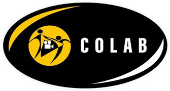The COLAB Logo - black and yellow with a media logo