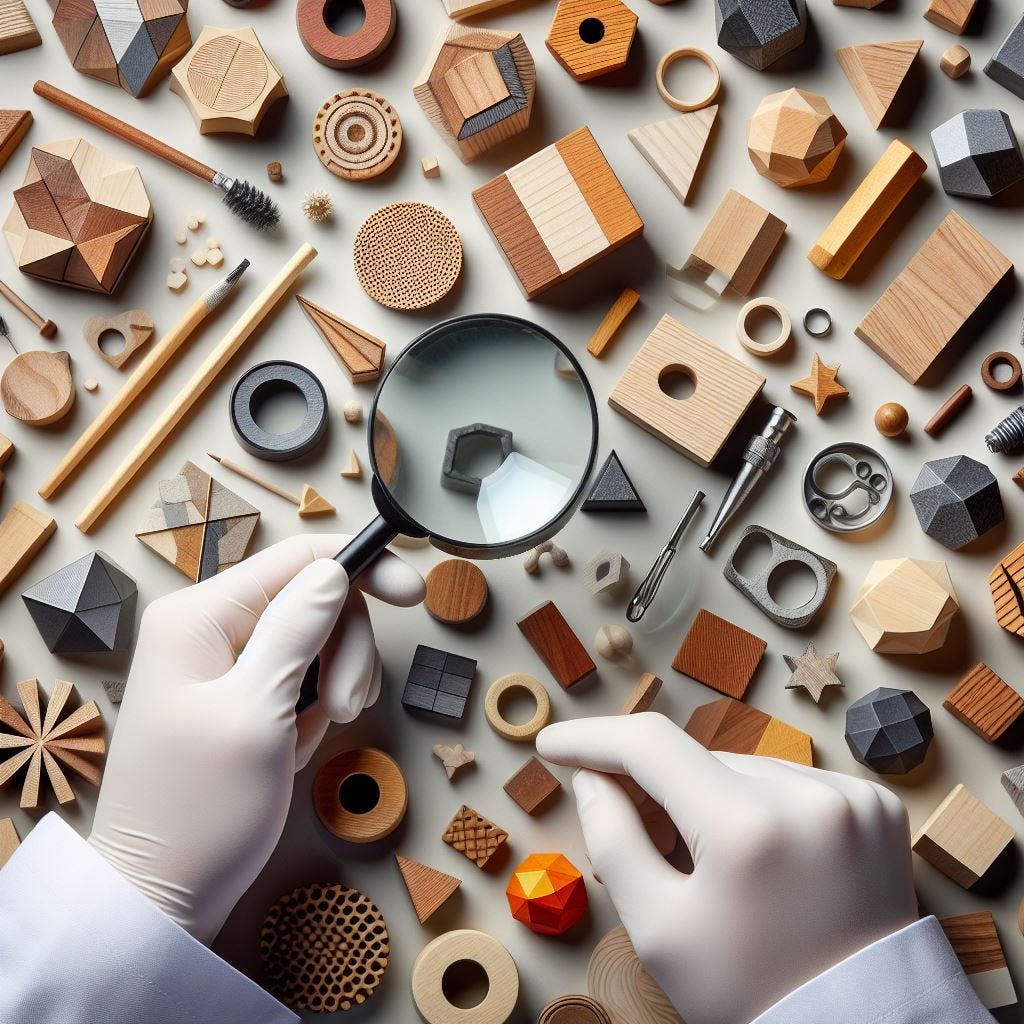 A researcher examining unsorted objjects