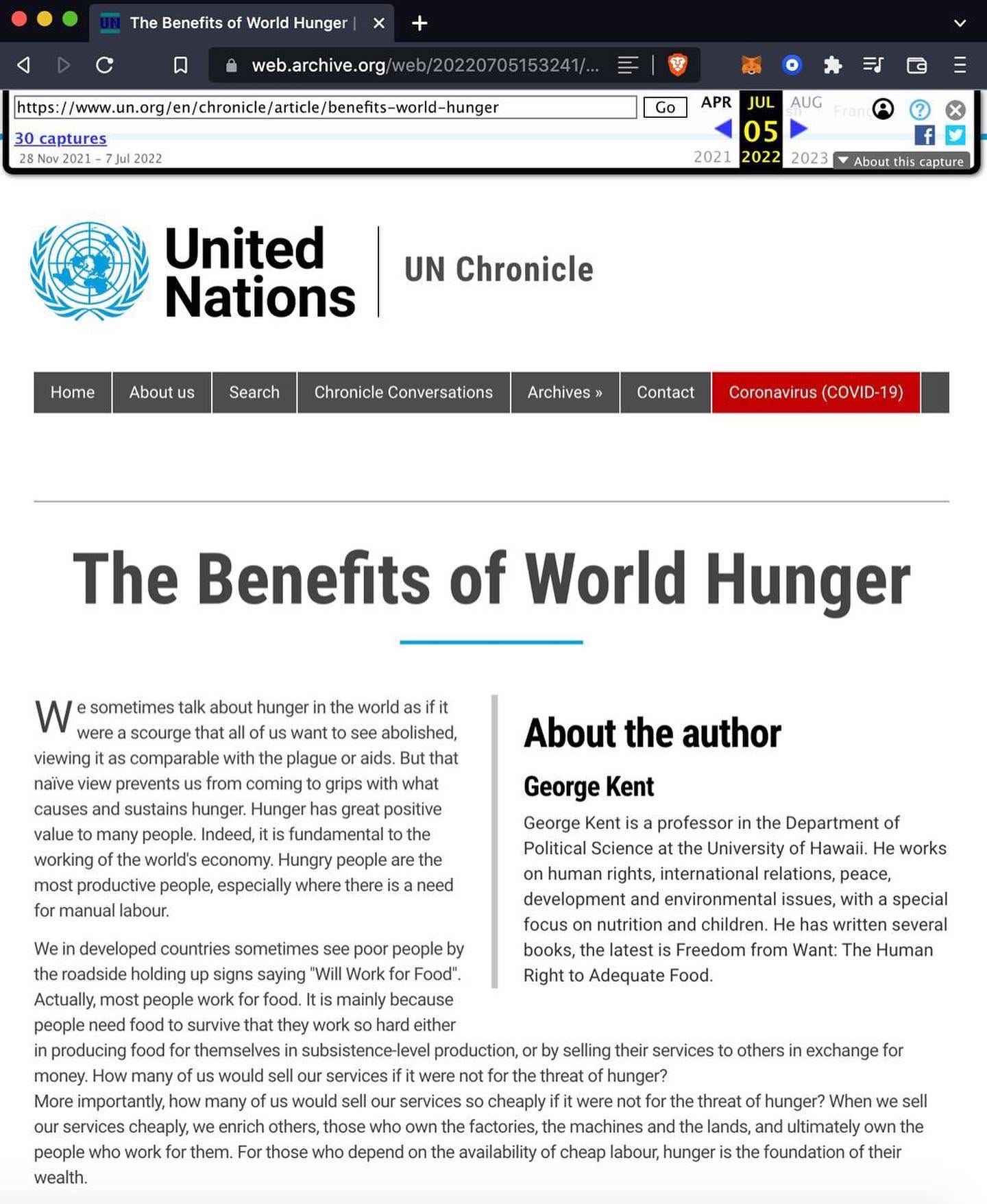 The Benefits of World Hunger