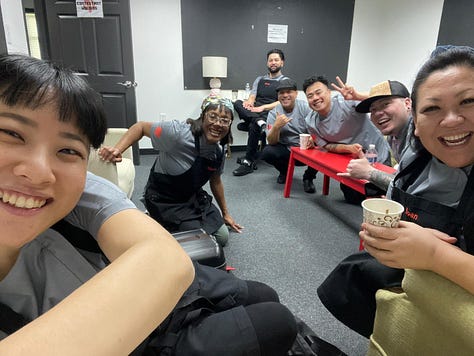 Gallery of three behind-the-scenes photos from Morimoto’s Sushi Master Season 2. The cast is smiling, laughing, and spending time together off set—candid moments of connection, joy, and friendship.