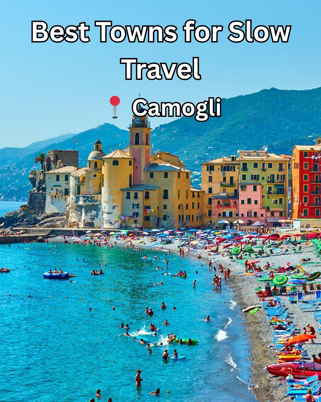 May be an image of Camogli and text that says 'Best Towns for Slow Travel Camogli'