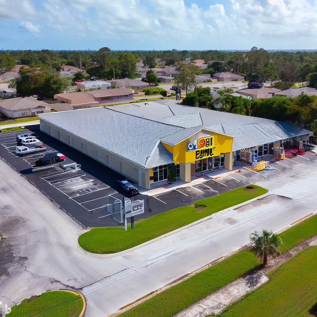 a 10,640 square feet dollar general store on a 5.32 acre lot with parking and storm water retention in the middle of a residential florida neighborhood where all of the lots are .25 acres and have houses on them a 10,640 square feet dollar general store on a 5.32 acre lot with parking and storm water retention in the middle of a residential florida neighborhood where all of the lots are .25 acres and have houses on them