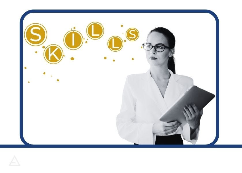 Image of a business woman thinking about skills