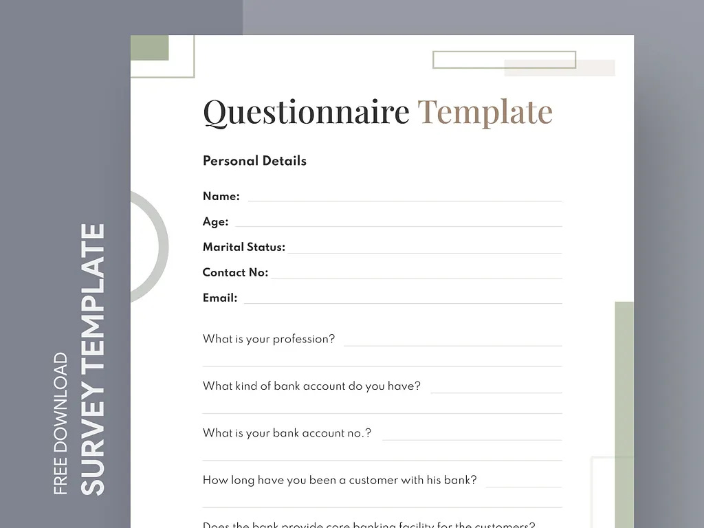 Blank landscape table-based survey worksheet template.