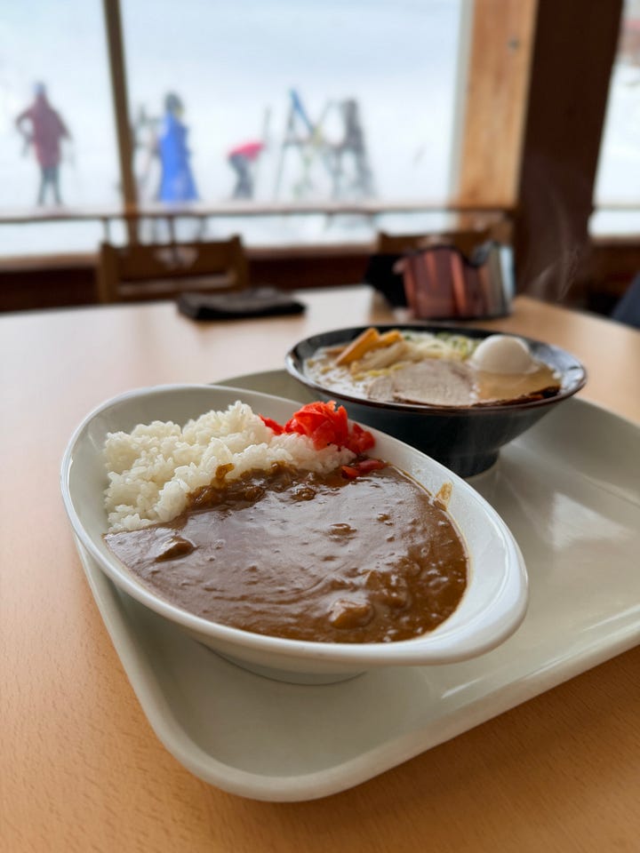Ramen and beef curry lunch plate at Ramen Zunpachi