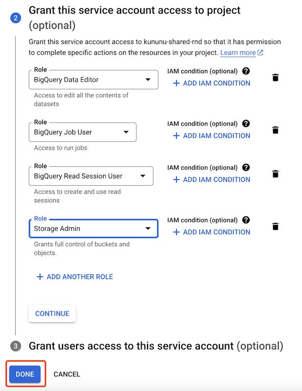 Creating Service Account #2: Granting roles