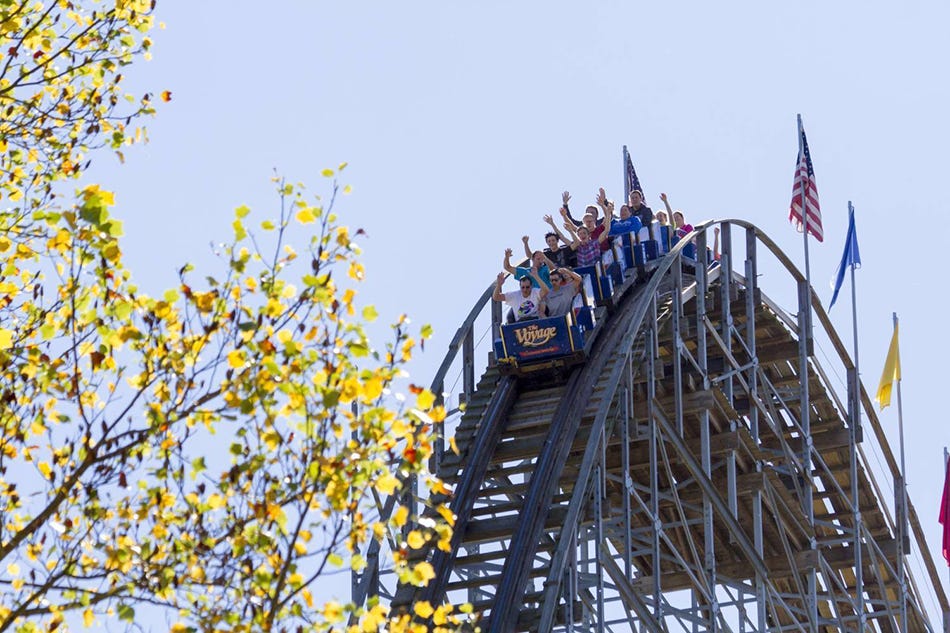 The Voyage first drop Holiday World coaster