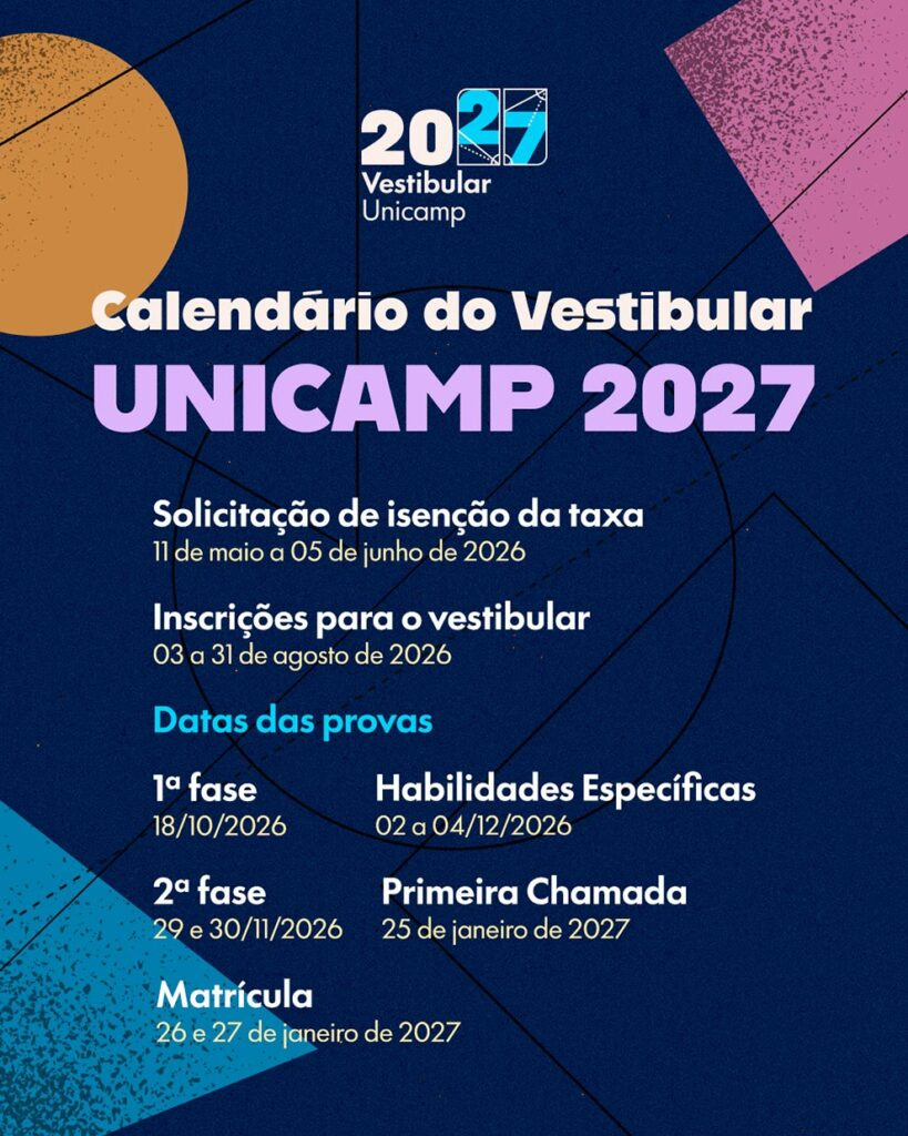 Calendário do Vestibular Unicamp 2027 Calendário do Vestibular Unicamp 2027