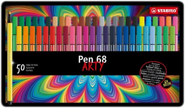 Viltstift STABILO Pen 68/50 Arty medium assorti blik à 50 stuks Gerson