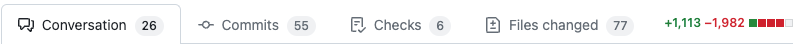 Pull request tabs displaying stats like the number of file changes