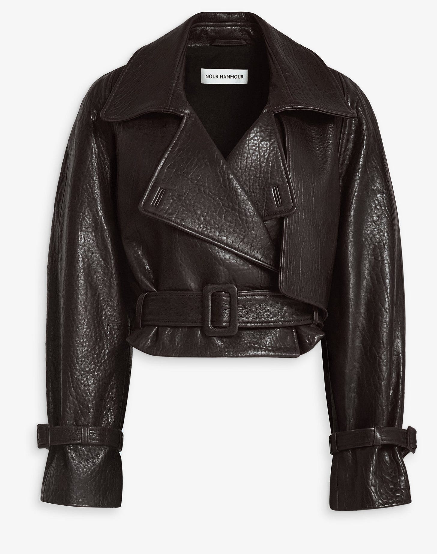 Nour Hammour Hatti Cropped Leather Jacket Rich Brown - Silhouettte
