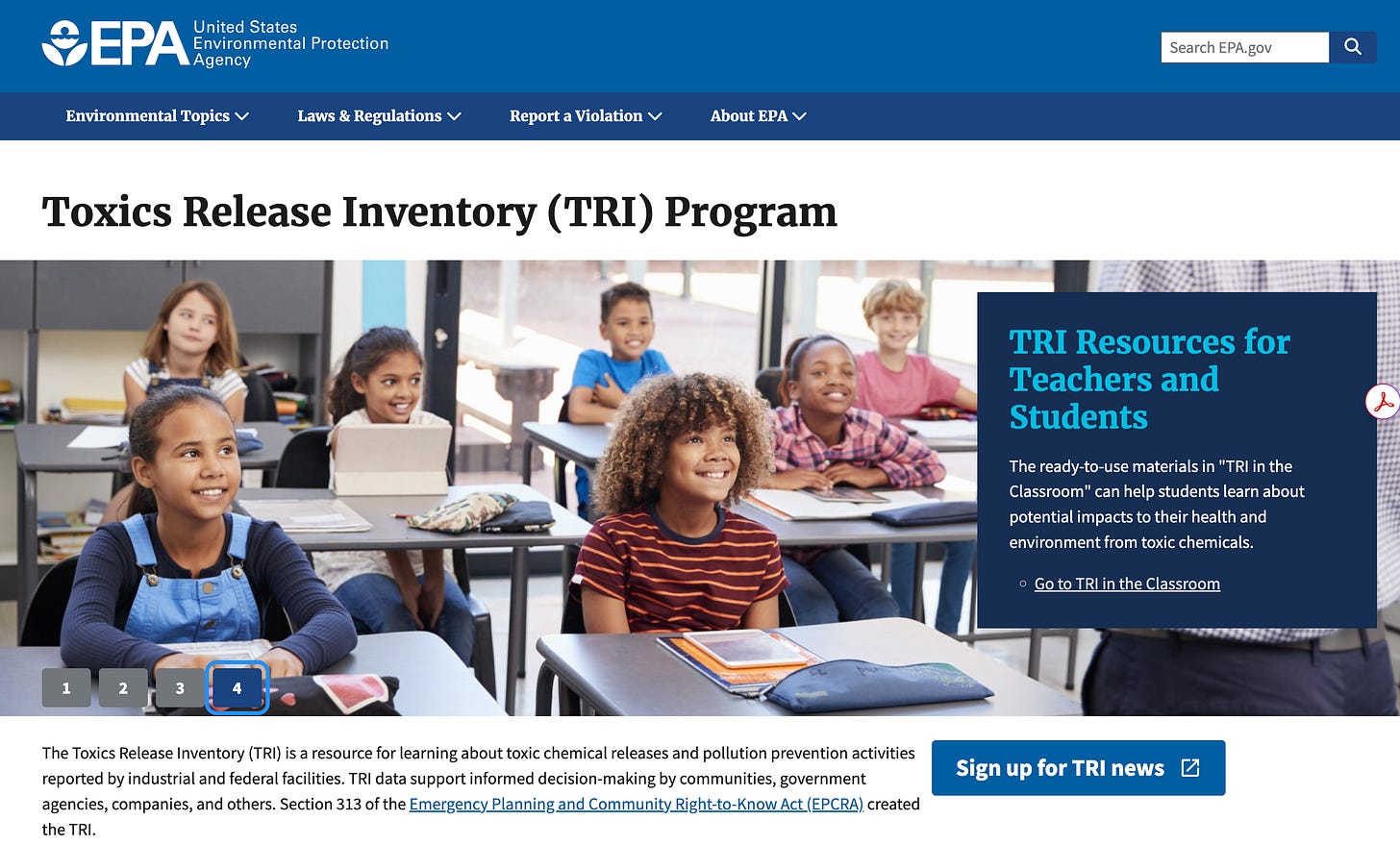 Screenshot of the EPA Toxics Release Inventory (TRI) Program web page. Screenshot of the EPA Toxics Release Inventory (TRI) Program web page.