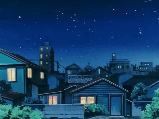 This may contain: the night sky is full of stars and houses
