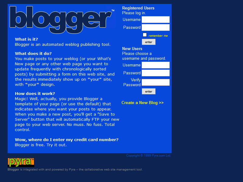 Blogger in 1999 - Web Design Museum