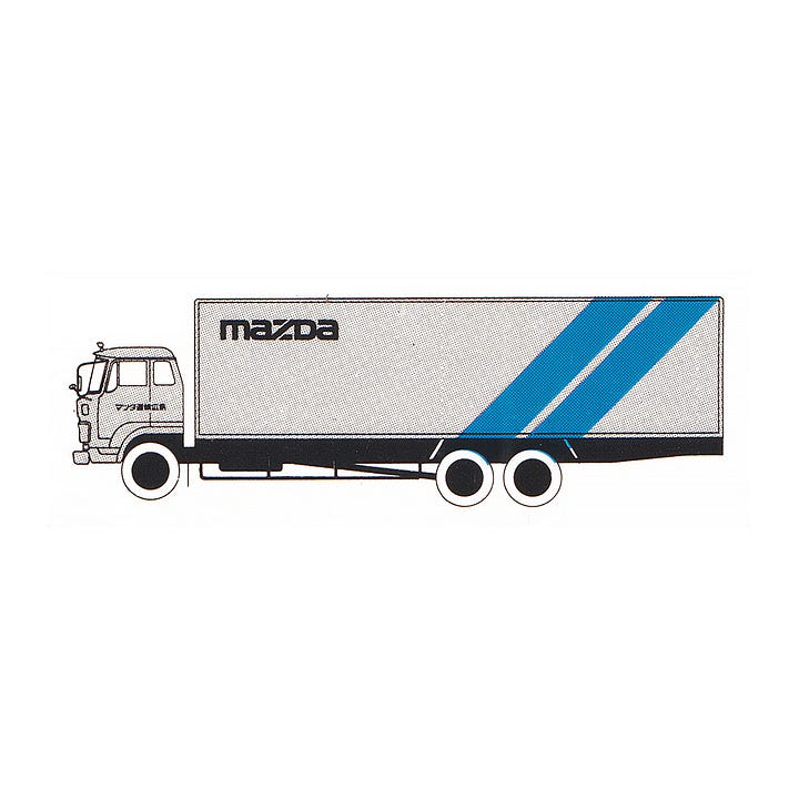 Logo and vehicle liveries for Mazda by PAOS, 1975