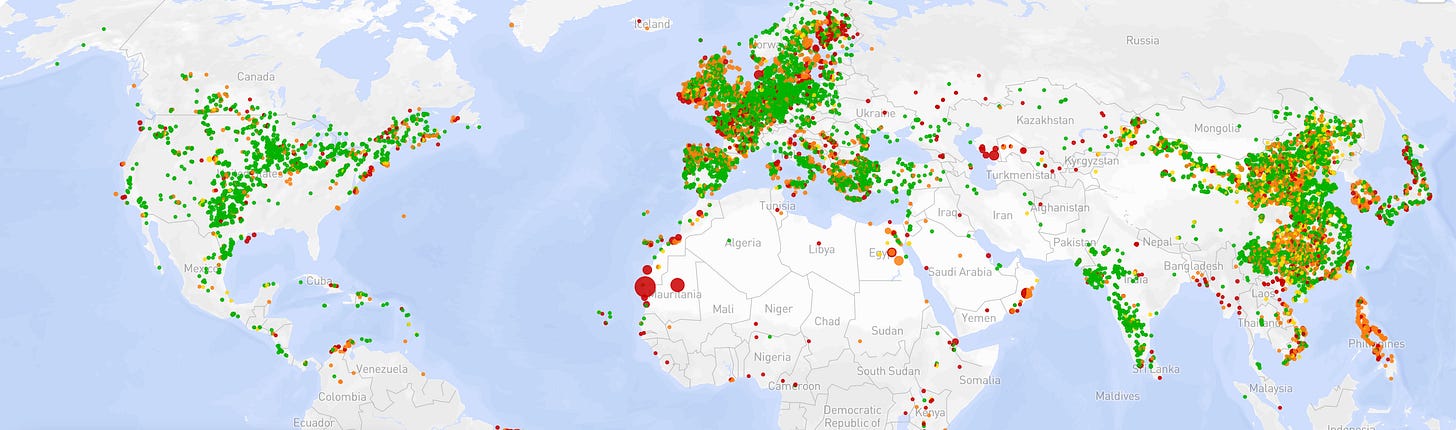 Carte des installations éoliennes (2024) Source : Global Energy Monitor