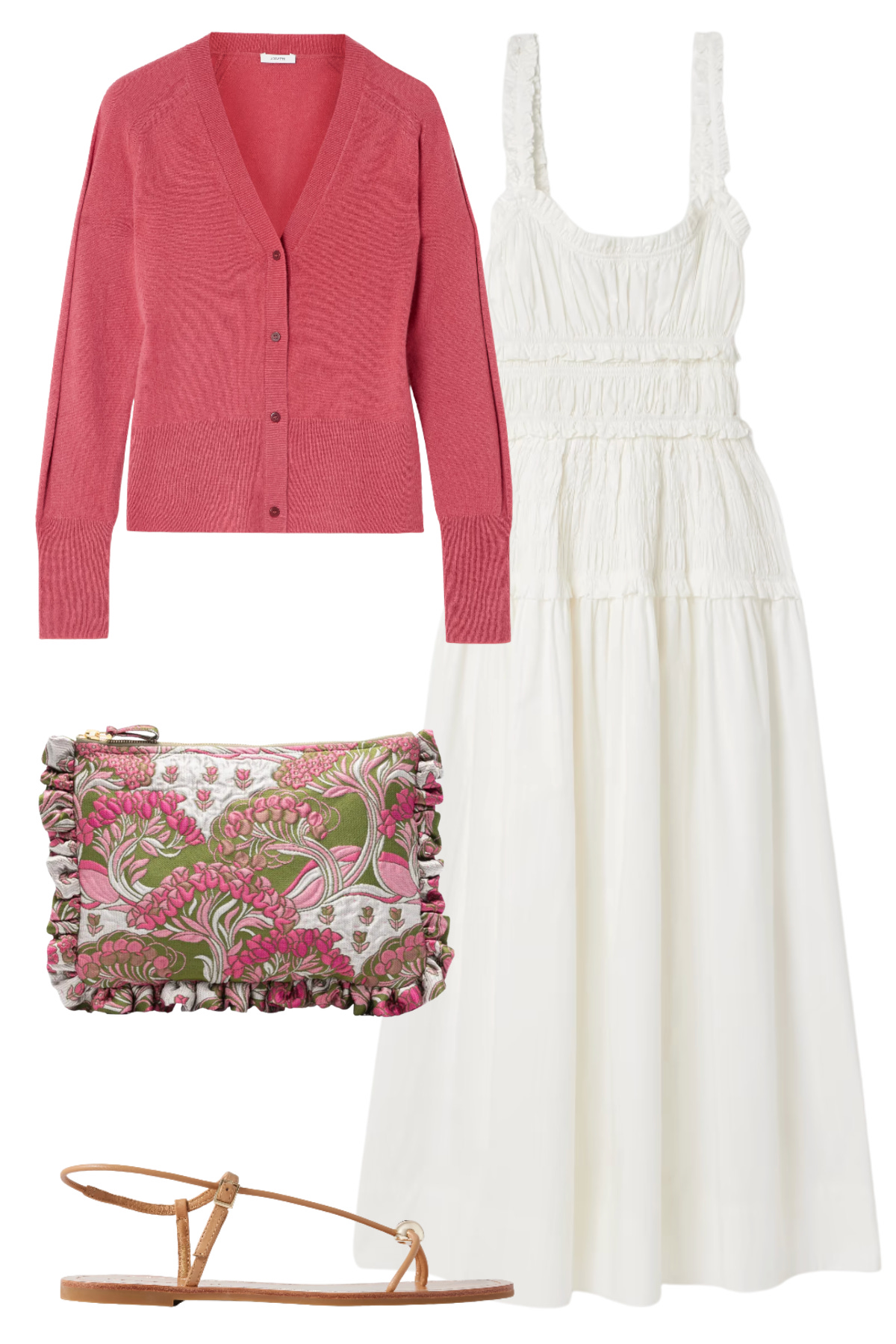 Crisp white spring dress styled with warm weather accessories for a fresh seasonal look