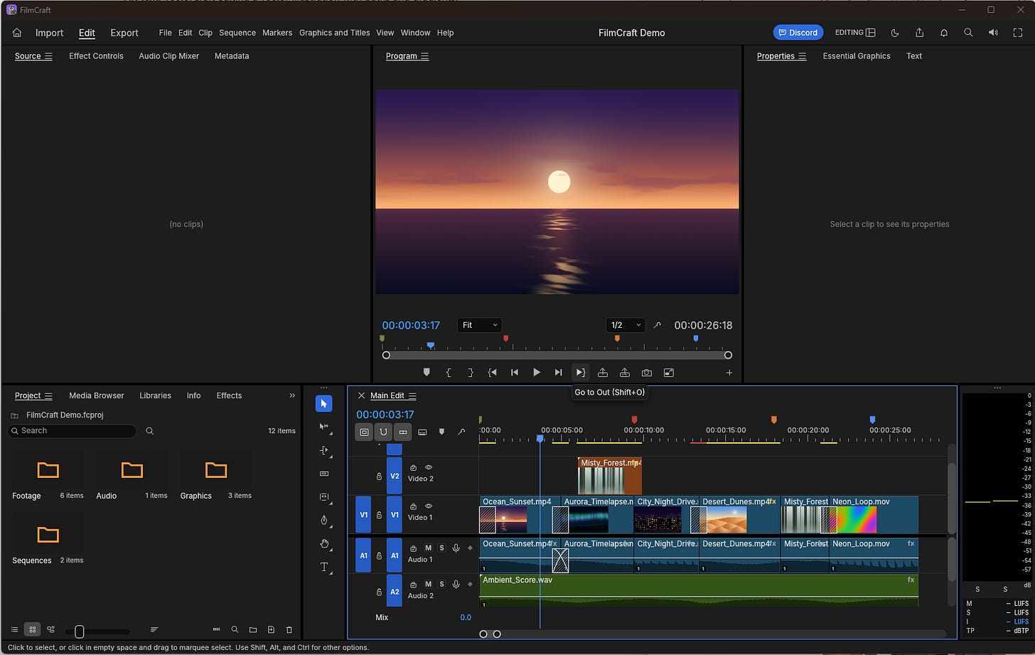Screenshot of a project in the FilmCraft interface.