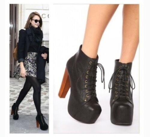 JEFFREY CAMPBELL LITA PLATFORM ANKLE BOOTS SHOES 7.5 in BLACK LEATHER - Picture 2 of 3