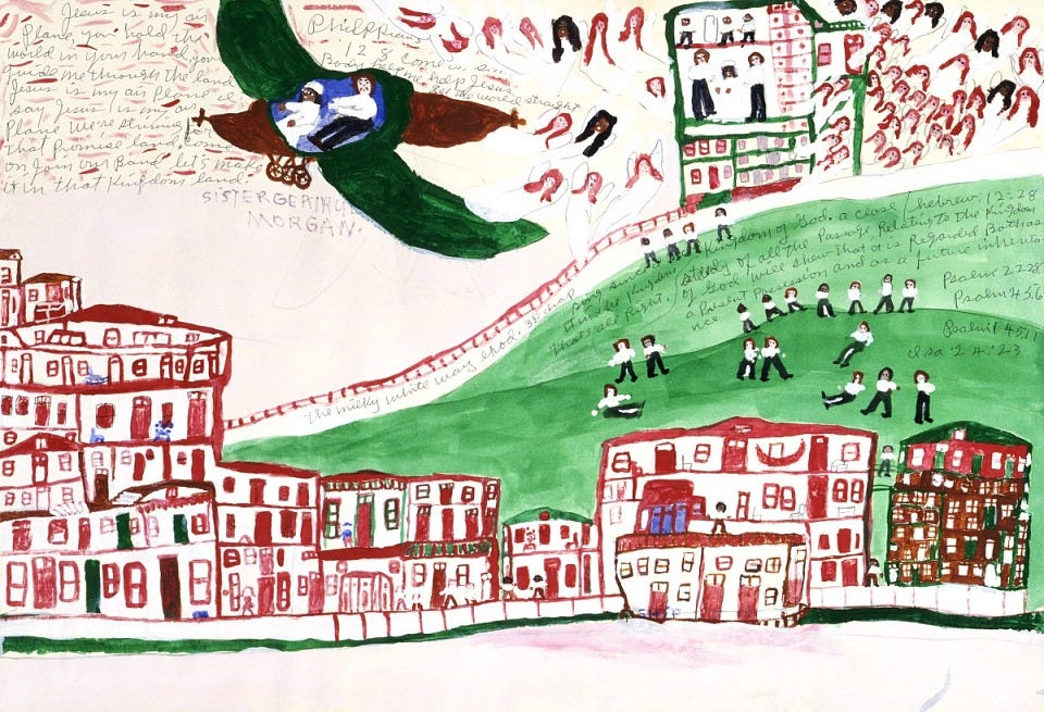 Sister Gertrude Morgan, Jesus is my air Plane, ca. 1970, tempera, ballpoint pen and ink, and pencil on paper, Smithsonian American Art Museum, Gift of Herbert Waide Hemphill, Jr., and museum purchase made possible by Ralph Cross Johnson, 1986.65.187