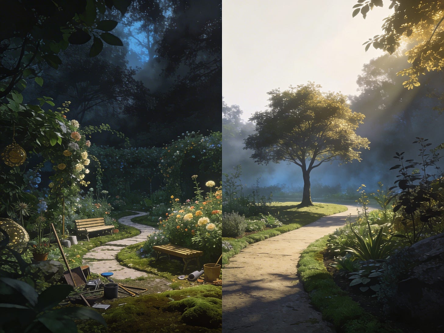 Refined dual-garden hero, no text