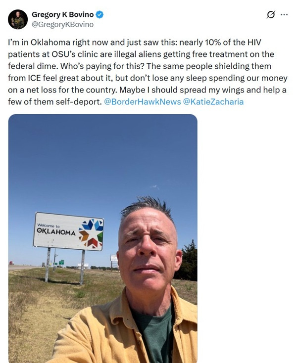 I’m in Oklahoma right now and just saw this: nearly 10% of the HIV patients at OSU’s clinic are illegal aliens getting free treatment on the federal dime. Who’s paying for this? The same people shielding them from ICE feel great about it, but don’t lose any sleep spending our money on a net loss for the country. Maybe I should spread my wings and help a few of them self-deport. @BorderHawkNews @KatieZacharia I’m in Oklahoma right now and just saw this: nearly 10% of the HIV patients at OSU’s clinic are illegal aliens getting free treatment on the federal dime. Who’s paying for this? The same people shielding them from ICE feel great about it, but don’t lose any sleep spending our money on a net loss for the country. Maybe I should spread my wings and help a few of them self-deport. @BorderHawkNews @KatieZacharia