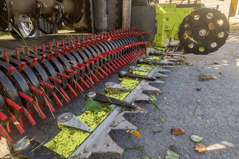 Die scharfen Messer und flexiblen Kunststoff-Zinken des Extensiv-Böschungsmähers.