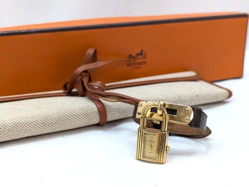 HERMES Kelly Watch Gold Brown Leather Belt Quartz Working Women's BOXED Auth - Picture 1 of 15
