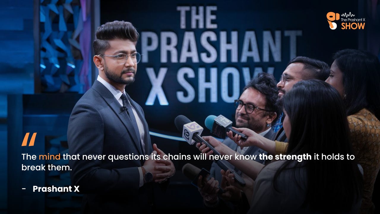 The mind that never questions its chains will never know the strength it holds to break them. - Prashant X The mind that never questions its chains will never know the strength it holds to break them. - Prashant X
