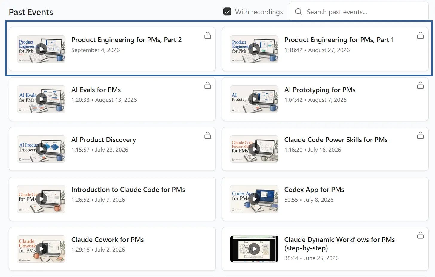 Past events with recordings: Product Engineering for PMs, Part 1 and Part 2, for premium members Past events with recordings: Product Engineering for PMs, Part 1 and Part 2, for premium members
