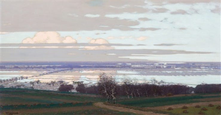 'Wolkenreflectie in de uiterwaarden' 1919 - olieverf op doek: Derk Wiggers