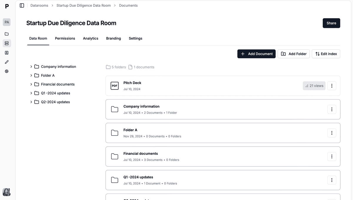 Screenshot of a startup due diligence data room interface showing neatly organised folders and documents, representing structured, high-energy diligence execution. Screenshot of a startup due diligence data room interface showing neatly organised folders and documents, representing structured, high-energy diligence execution.