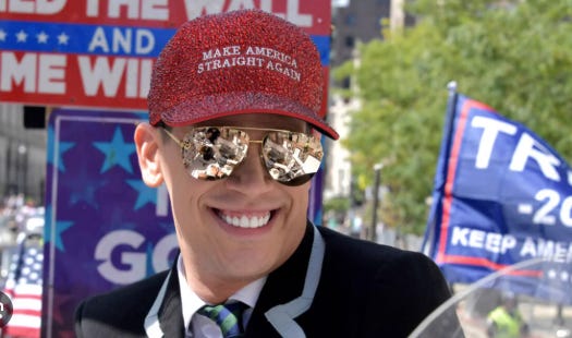Milo, in better days, wearing a sparkling red cap that reads "Make America Straight Again." Milo, in better days, wearing a sparkling red cap that reads "Make America Straight Again."