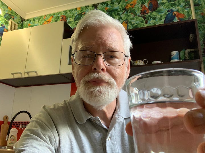 Self portraits, 2020, 2022, raising a glass to the camera in the Kyiv Airbnb apartment.
