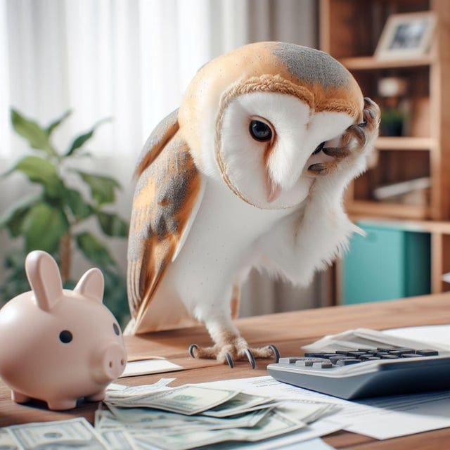 r/weirddalle - A barn owl at home stressing about bills