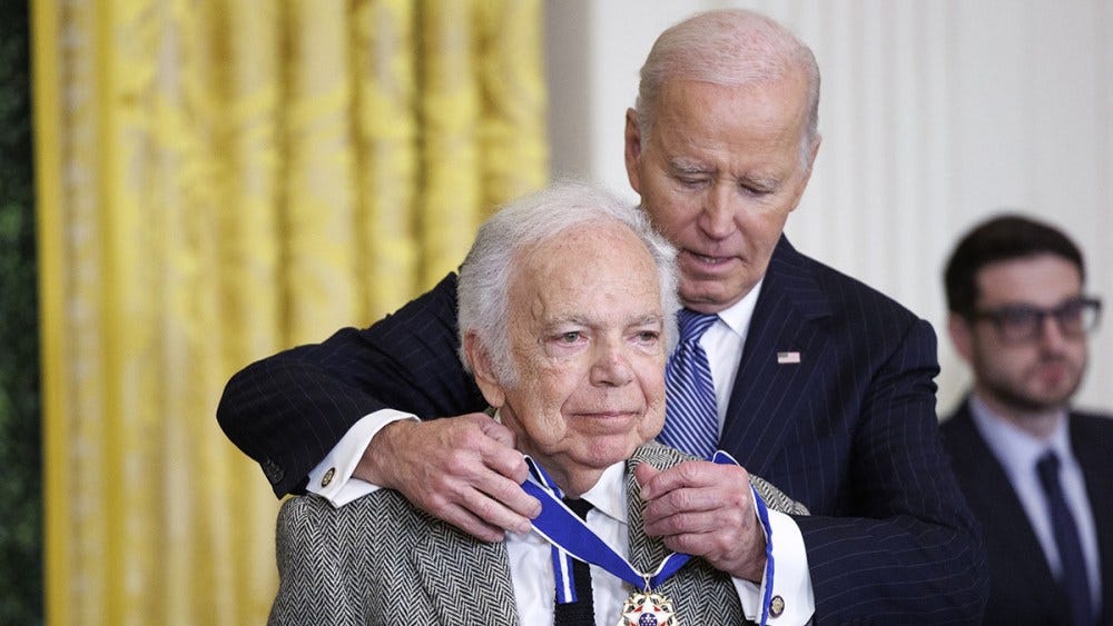 WASHINGTON, DC - JANUARY 4: Fashion designer Ralph Lauren is awarded the Presidential Medal of Freedom by U.S. President Joe Biden in the East Room of the White House on January 4, 2025 in Washington, DC. President Biden is awarding 19 recipients with the nation's highest civilian honor. (Photo by Tom Brenner/Getty Images)