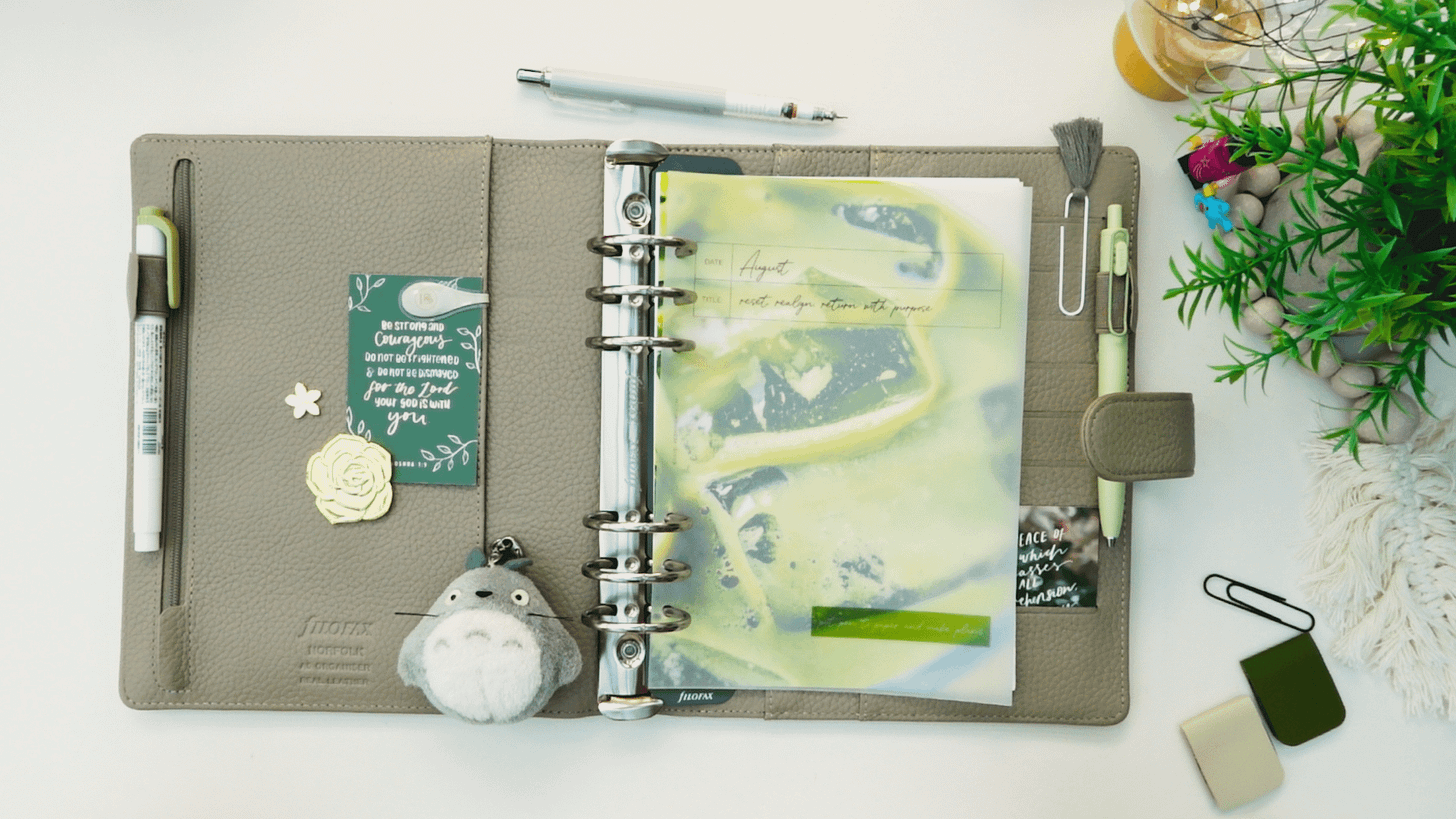 The finished look for my A5 Filofax Norfolk planner setup for August