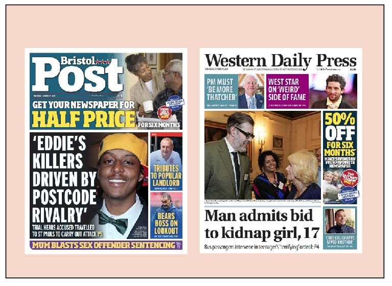 P1 of the Bristol Post and Western Daily Press