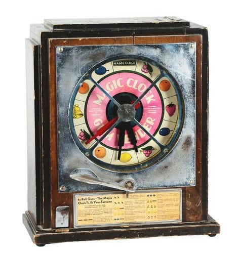 Antique Keeney And Sons coin operated machine magic clock fortune teller rare - Picture 1 of 6