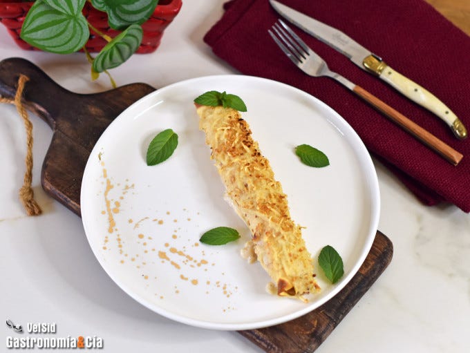 Canelones de creps rellenos de cordero