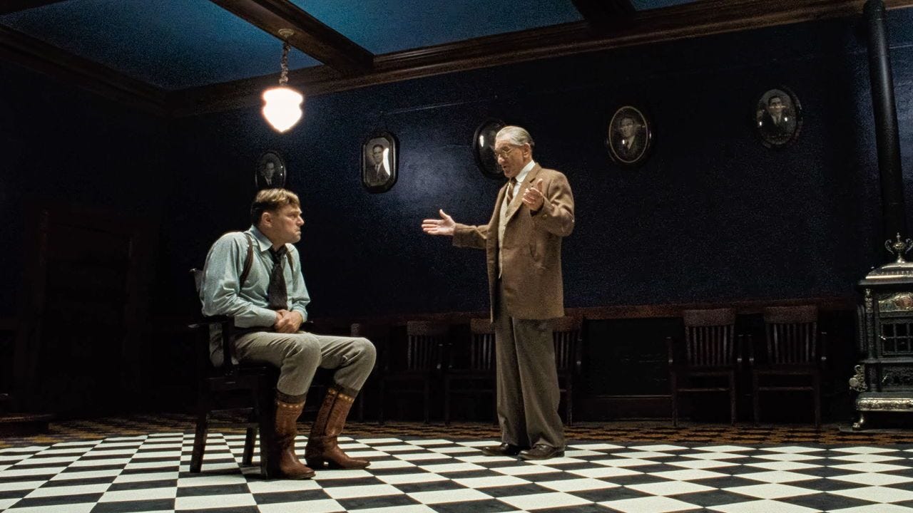 Robert De Niro and Leonardo DiCaprio in a scene from Killers of the Flower Moon 