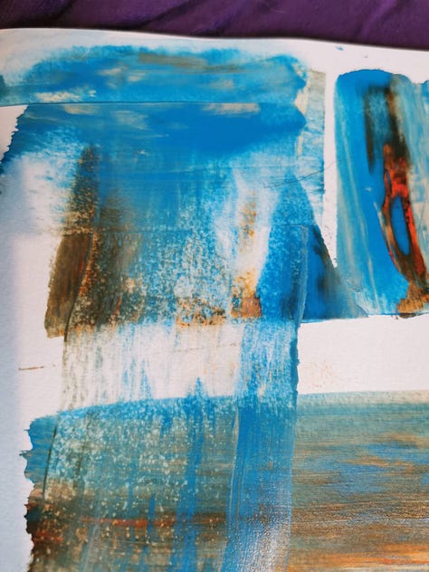 Various working set ups, experiments, and artworks made with the art materials my body no longer tolerates.